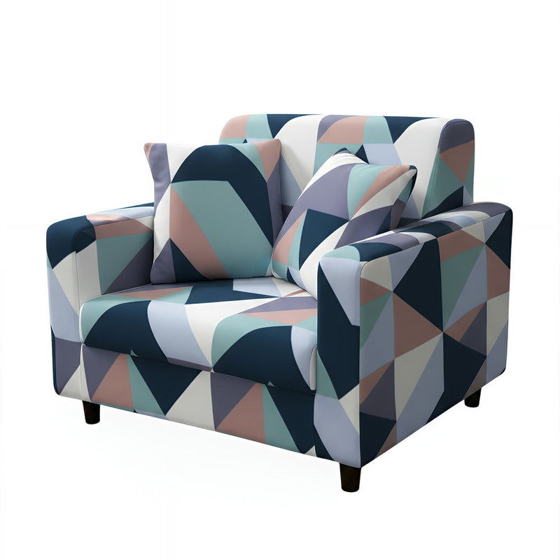 Anyseat 4-Seater Sofa Cover – Blue White Geometric Style Slipcover for Living Room Chair Protection