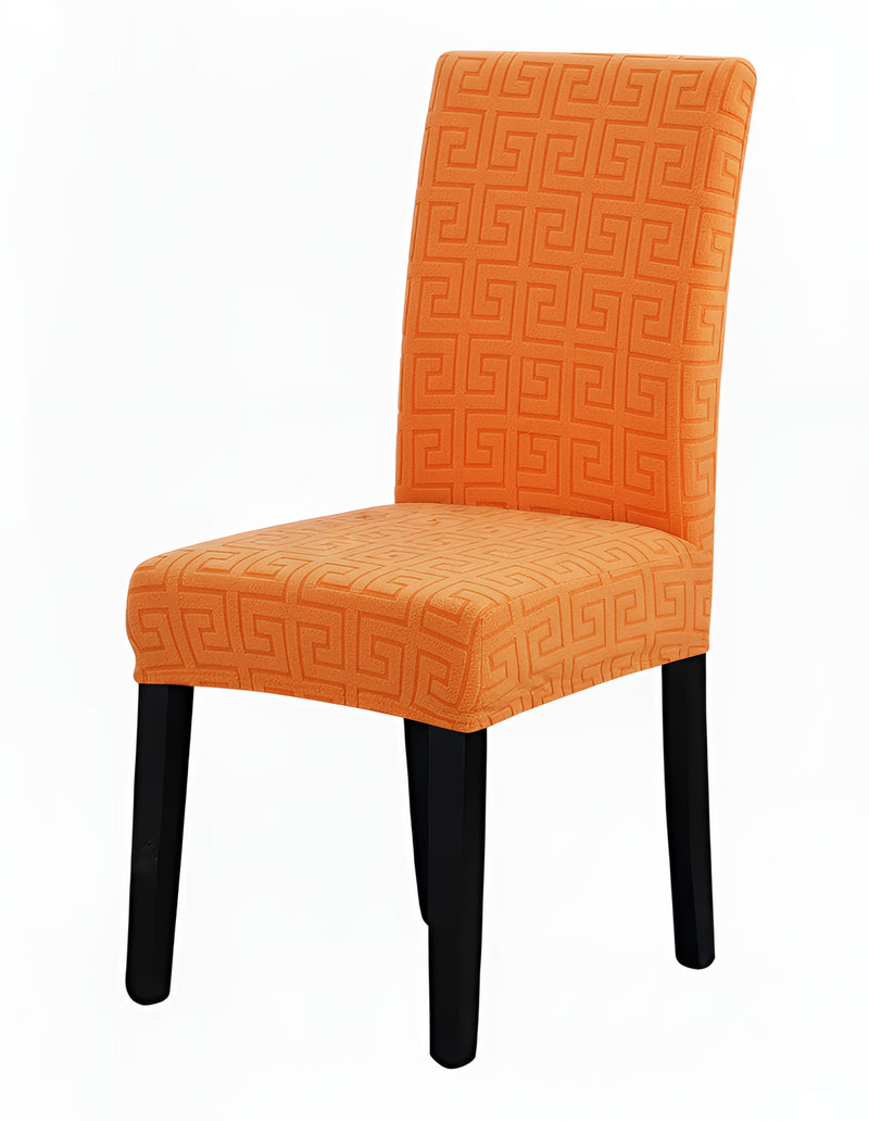Anyseat Orange Square Geometric Design Chair Cover – Elastic Anti‑Dirt Design for Dining, Kitchen, Wedding, Hotel & Banquet Use