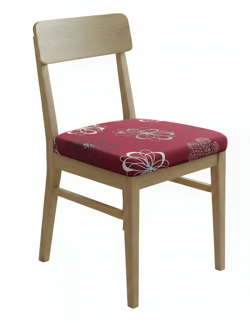 Anyseat Maroon Simple Floral White Print Chair Cover – Stretch Washable Removable Seat Cover for Dining & Kitchen