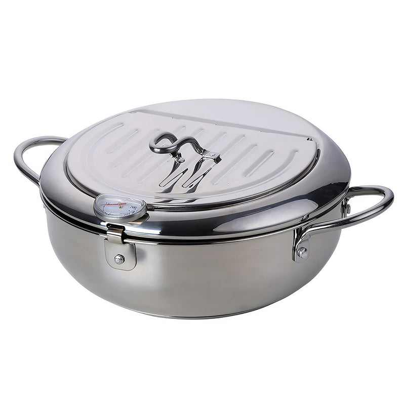 Anygleam Frying Pan Silver Stainless Steel Thermometer Kitchen Utensils Tempura Fryer Pan Temperature Control Fried Cooking Tools