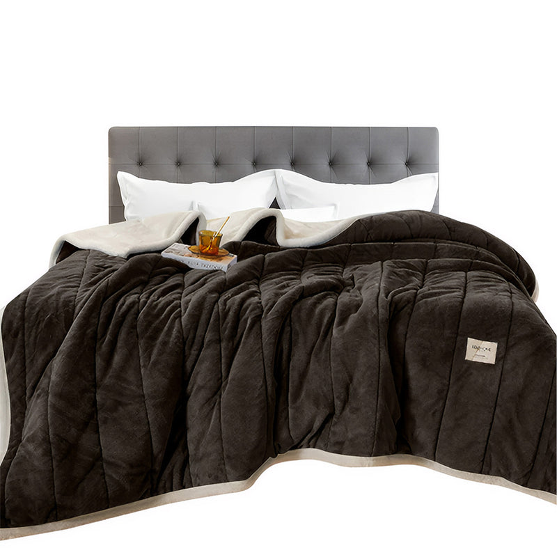 Anycozy Dark Brown Fleece Blanket Warm 3-Layer Flannel Quilt 120x200cm