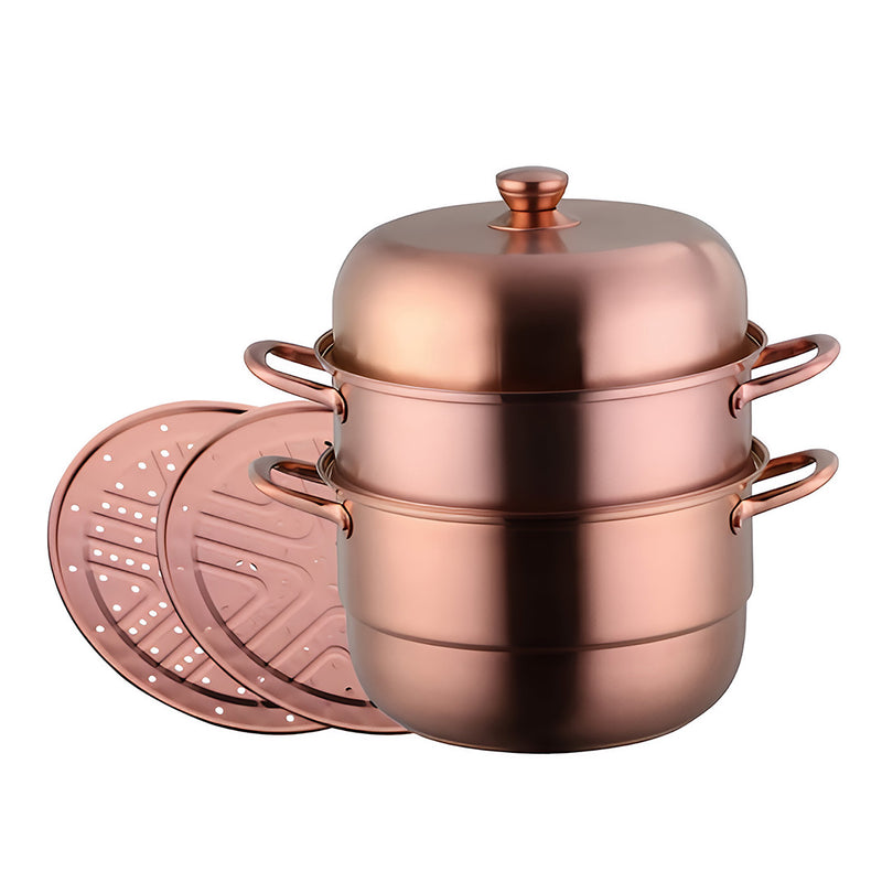 Anygleam Food Steamer Rose Gold Three Layer Thick Stainless Steel Universal Cooking for Induction Cooker Gas Stove Steam Pot