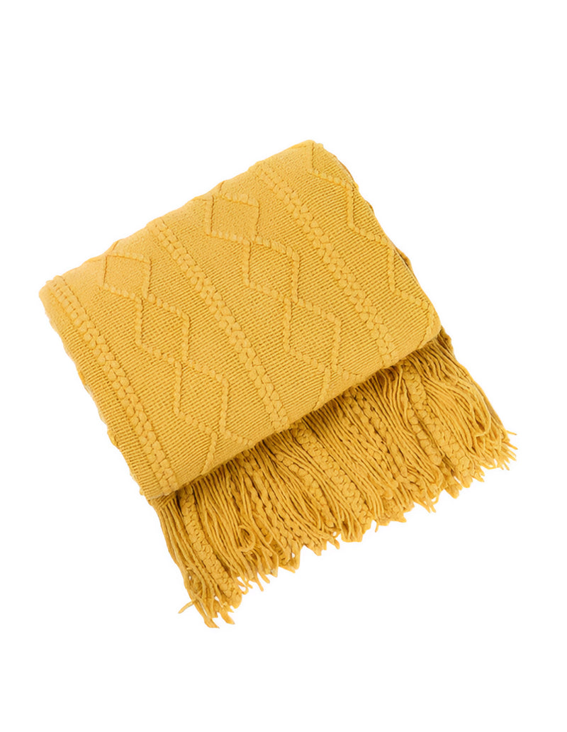 Anycozy Yellow Throw Blanket Knit Plaid Sofa Cover with Tassels 130x180cm