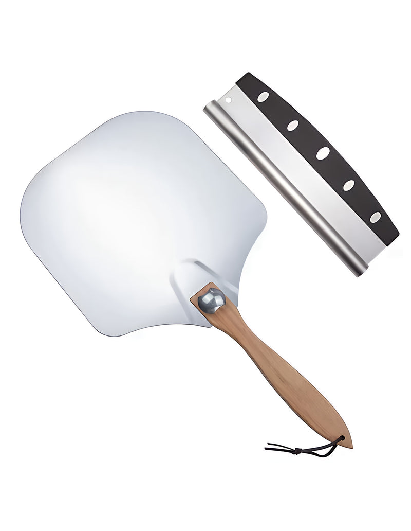 Anygleam 35.5x30.5cm Pizza Cutter and Shovel With Foldable Wooden Handle Bakeware Kitchen Tools No Oxidation