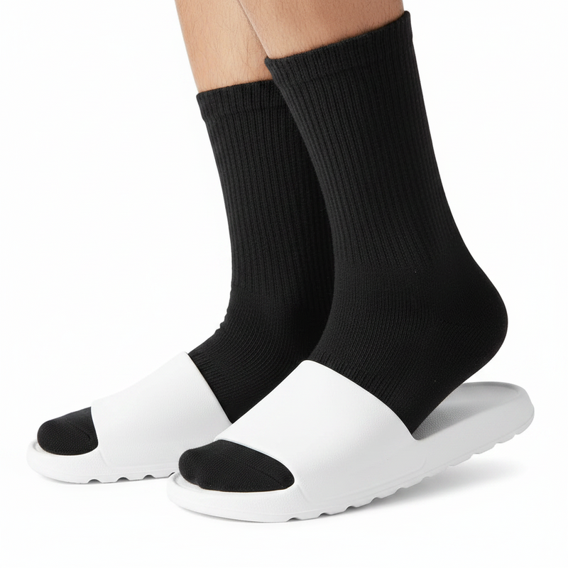 Anyfootwear 5 Pairs Size 10-14 Fashion Socks High Quality Office Sports Business Long Socks Cotton Solid Colors Skateboard Knitted Casual Black Size 43-48