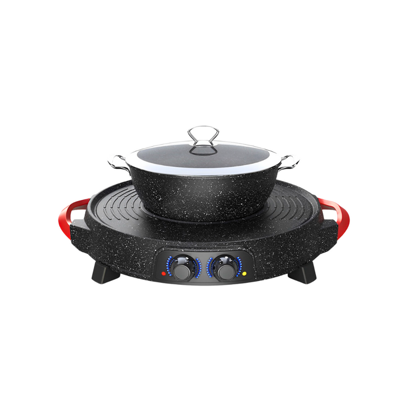 2 in 1 Electric Stone Coated Teppanyaki Grill Plate Steamboat Hotpot