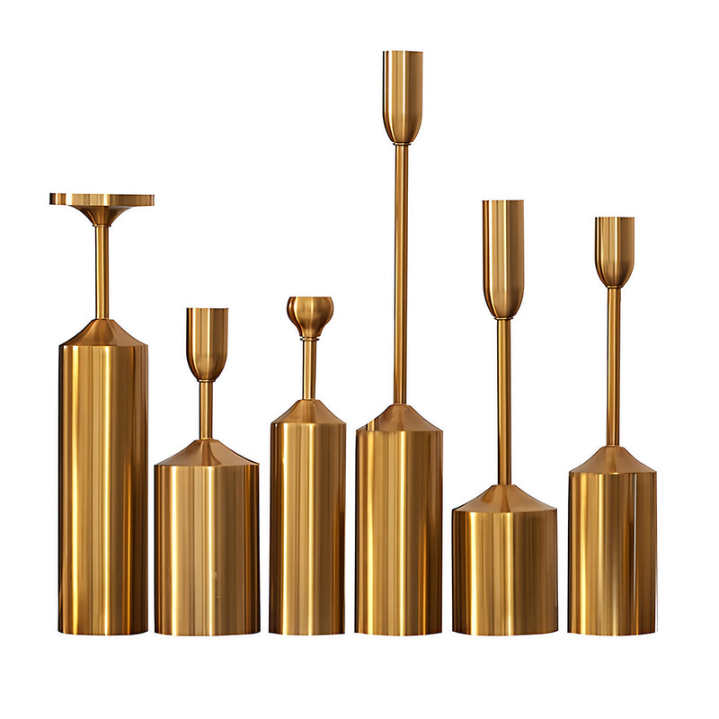ANYDECO 6pc Luxury Gold Metal Candle Holder Tabletop Home Decor Modern Art Living Room Display House Decorative Crafts Metal Ornaments