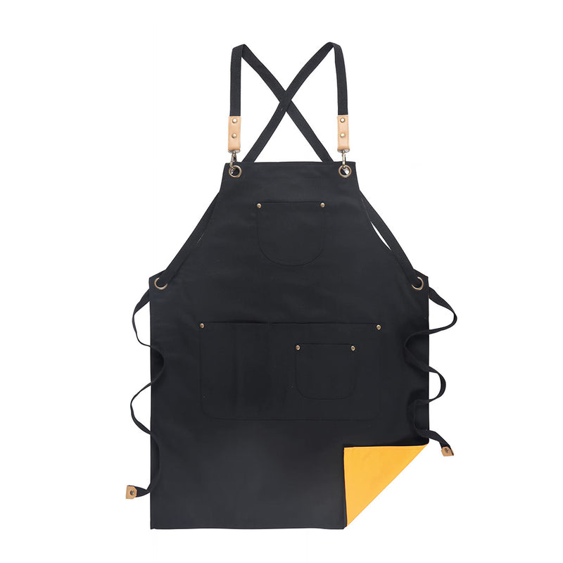 Anypron Unisex Black Yellow Chef Apron – Durable Cooking & Café Workwear for Men and Women