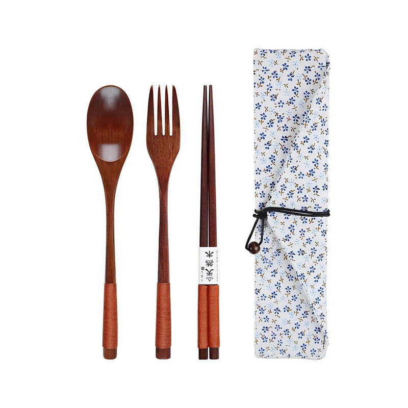 Anygleam 3pcs Orange White Pouch Set – Wooden Cutlery Travel Kit