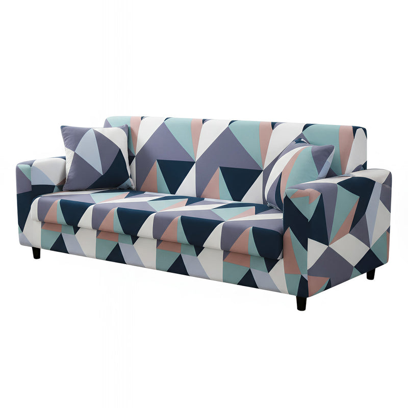 Anyseat 4-Seater Sofa Cover – Blue White Geometric Style Slipcover for Living Room Chair Protection
