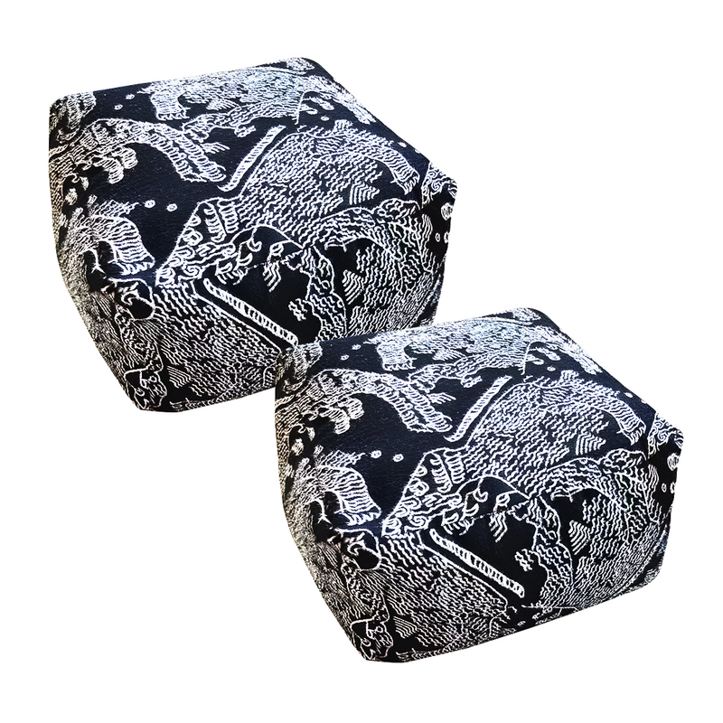 Anypillow 2PC 55x30cm Black Squared Soft Pouffe Seat Cushion Elegant Home Accent Decor Stylish Footstool