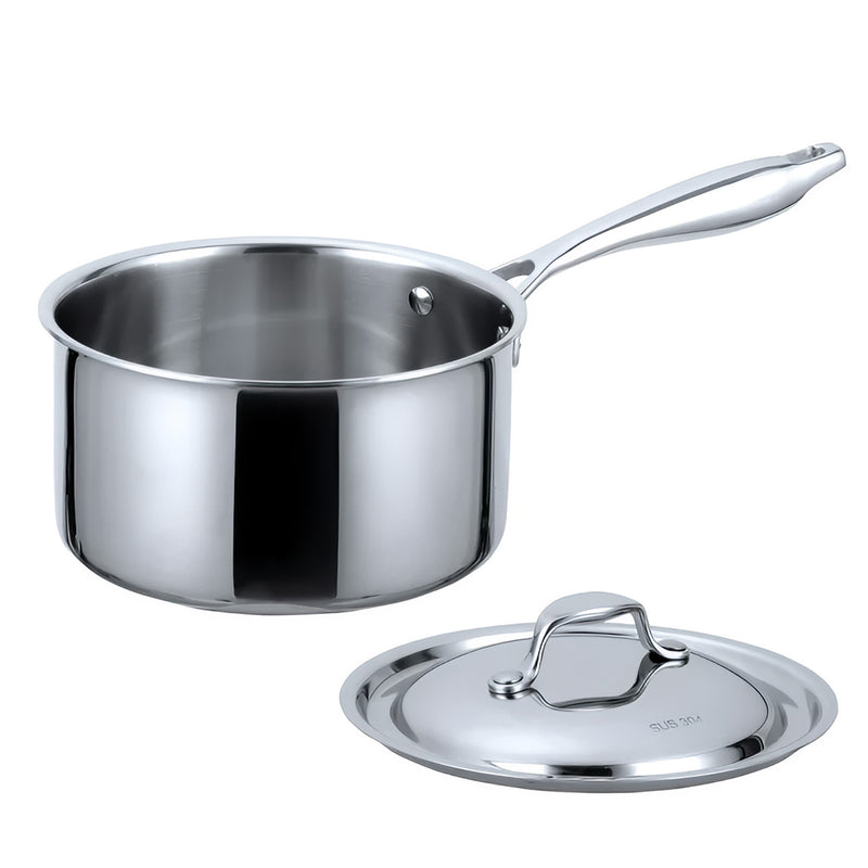Anygleam Silver 304 Stainless Steel Saucepan – Small Milk & Soup Pot with Lid, Long Handle, Thickened Base, Induction Compatible Dormitory Cookware