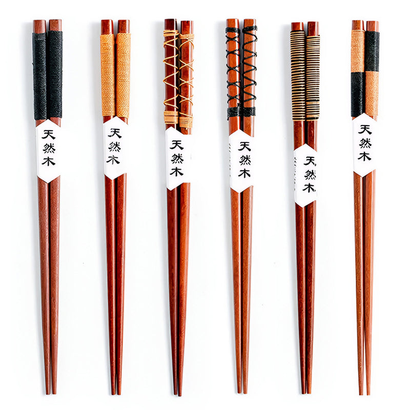 Anygleam Brown 6pairs Wooden Chopsticks Reusable Kitchen Tableware