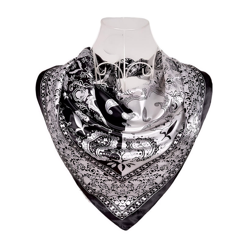 Anyyou Fashion Premium Satin Square Scarf – Black White Silk-Feel Neckwrap for Women