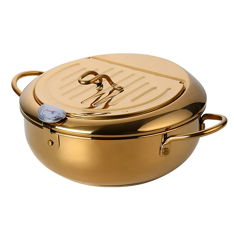 Frying Pan Gold Stainless Steel Thermometer Kitchen Utensils Tempura Fryer Pan Temperature Control Fried Cooking Tools