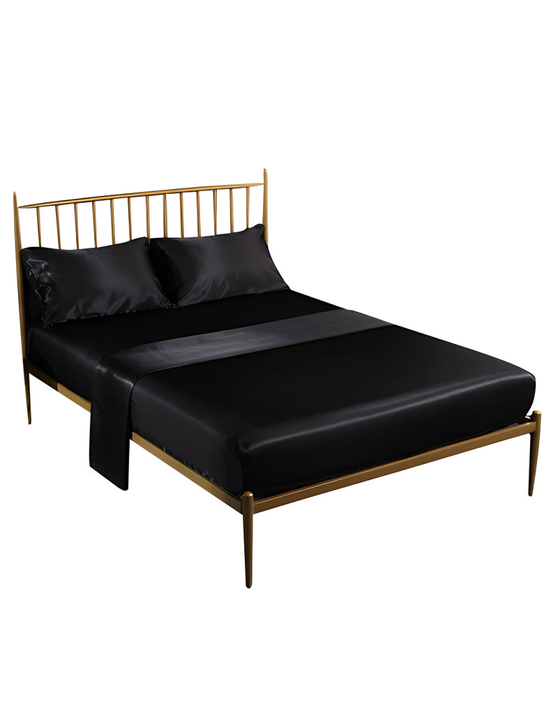 Anycozy Fitted Sheet 180x200cm Black Luxury Silky Beddings Set with Pillow Cases