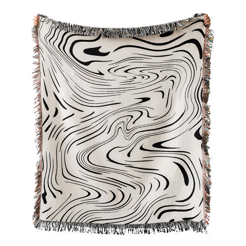 Anycozy Throw Blanket Faux Cashmere Sofa Cover Black Water Waves Pattern Tassel Soft Picnic Camping Mat 130*160cm