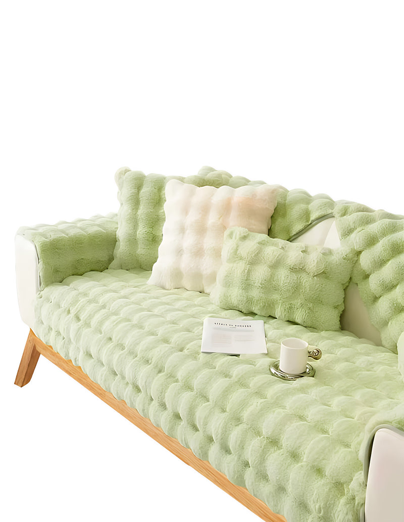 Anyseat Sofa Towel Super Soft Rabbit Plush Light Green Thicken Bubble Velvet Non-slip Sectional Sofa Cover Non-slip L-shaped Couch Cover
