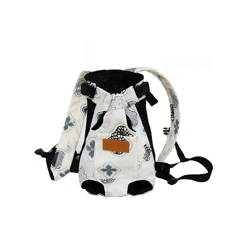 Anypet Small Gray Flower Print Denim Pet Carrier Backpack – Breathable Travel Bag with Pockets for Small Pets