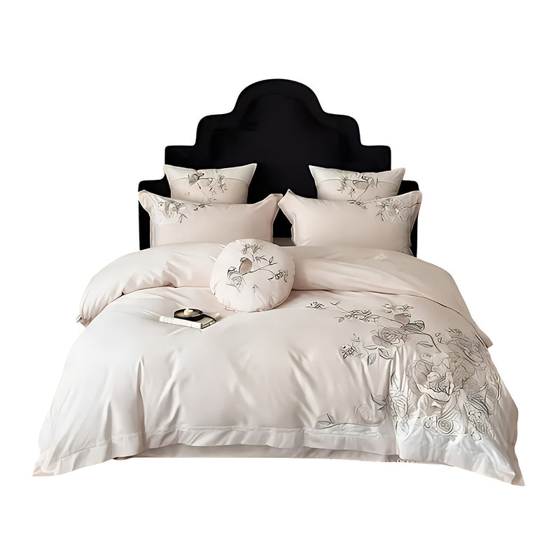 Anycozy Duvet Cover Set Light Pink Flat Bed Sheet Ultra Soft Egyptian Cotton Embroidery Luxury Bedding