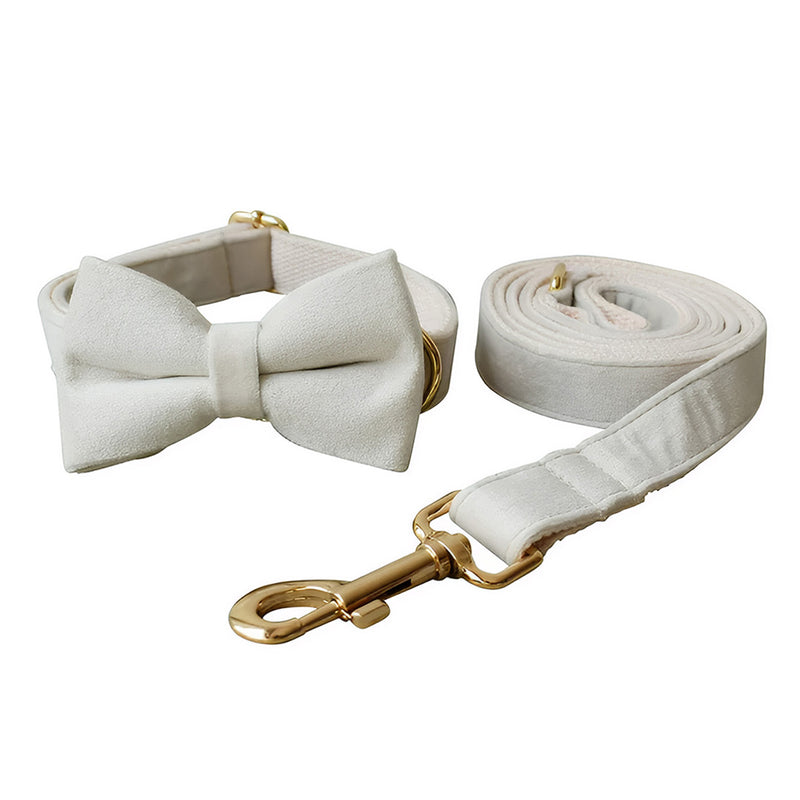 Anypet Velvet Bow Collar Dog Leash Set– White Rope Harness Lead for Training & Walking
