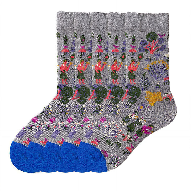 Anyfootwear 5 Pairs Grey Size 5-9 Fashion Sock High-Quality Office Sports Business Long Sock Cotton Solid Colors Skateboard Knitted Casual