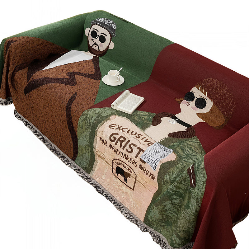 Anycozy Throw Blanket Brown Faux Cashmere Sofa Cover Human Cartoons Tassel Soft Picnic Camping Mat  180*260cm