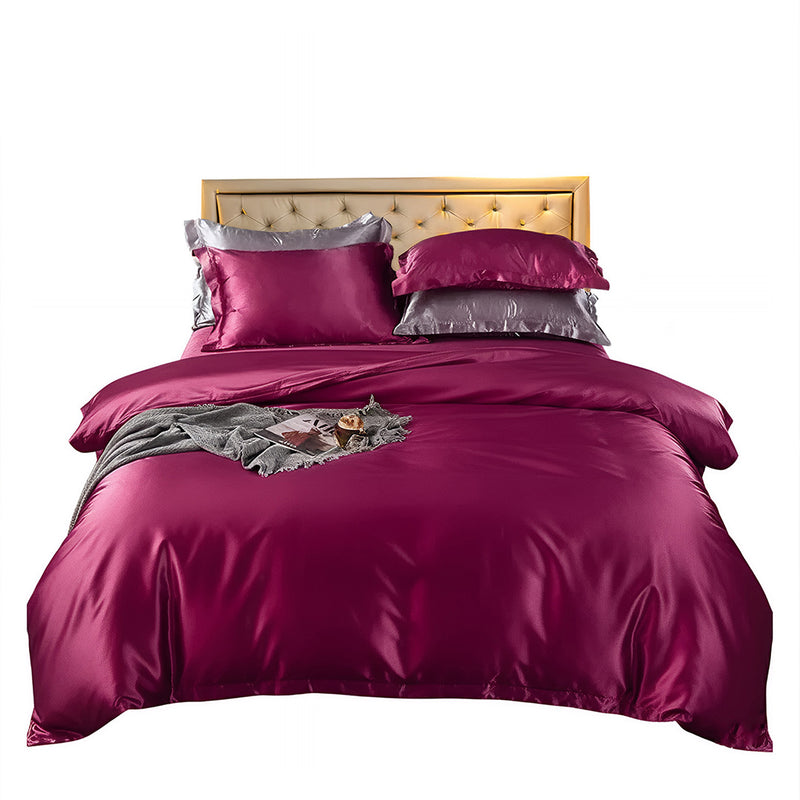 Anycozy Beddings Magenta AU EU King Size 3 Pc High End Satin Smooth Duvet Cover Set Luxury Polyester Silky Soft Cozy Bedding Set