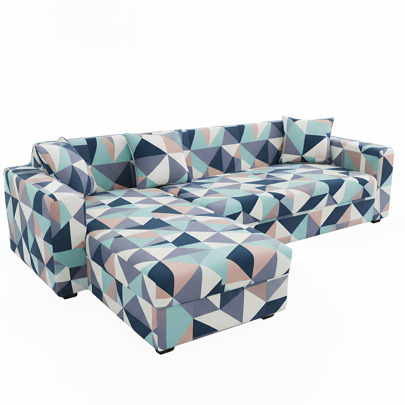 Anyseat 4-Seater Sofa Cover – Blue White Geometric Style Slipcover for Living Room Chair Protection