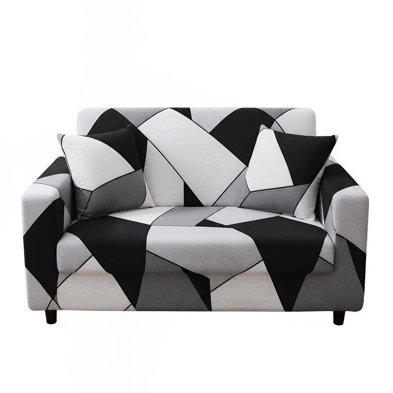 Anyseat 2-Seater Sofa Cover – Black White Geometric Style Slipcover for Living Room Chair Protection