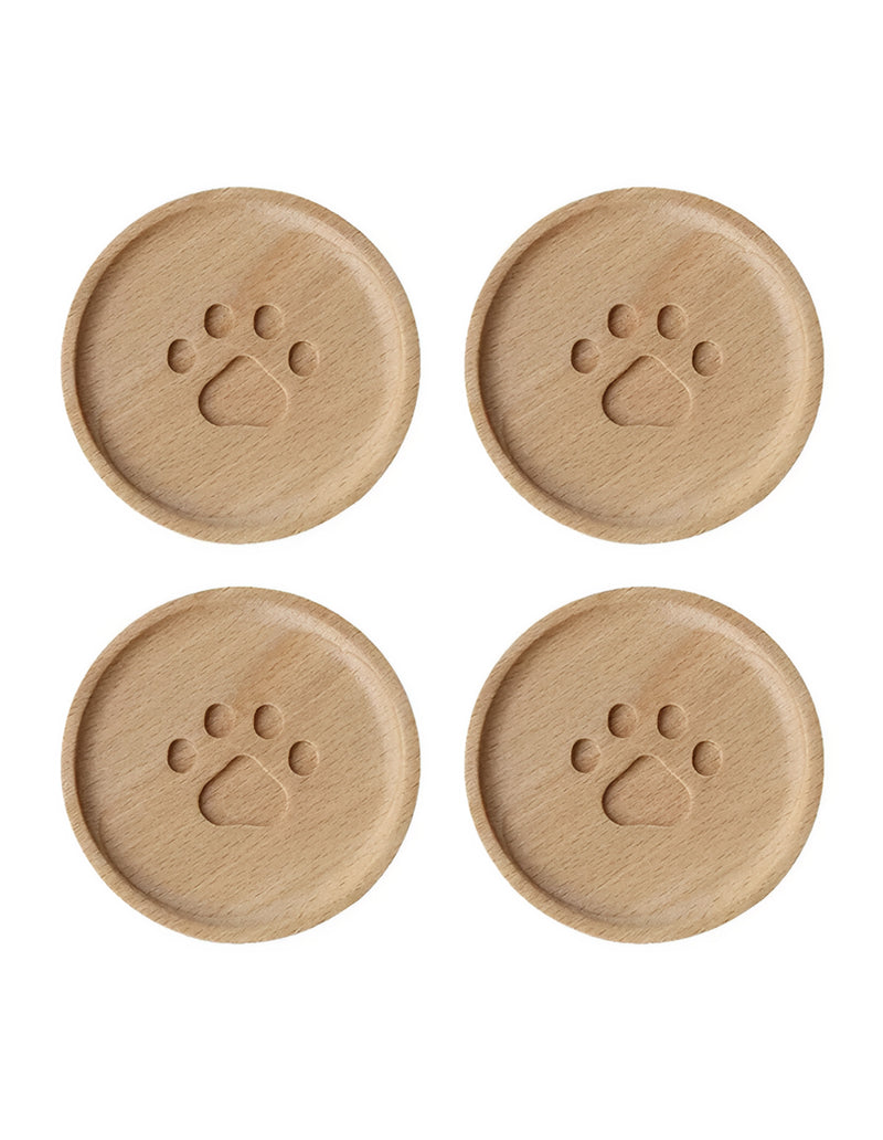 Anygleam Natural Wood 4pcs Wooden Cup Coaster  Kitchen Tools Accessories