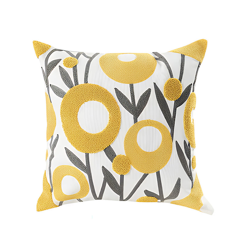 Anypillow White With Yellow Boho Floral Embroidered Pillowcase Decorative Cushion Cover