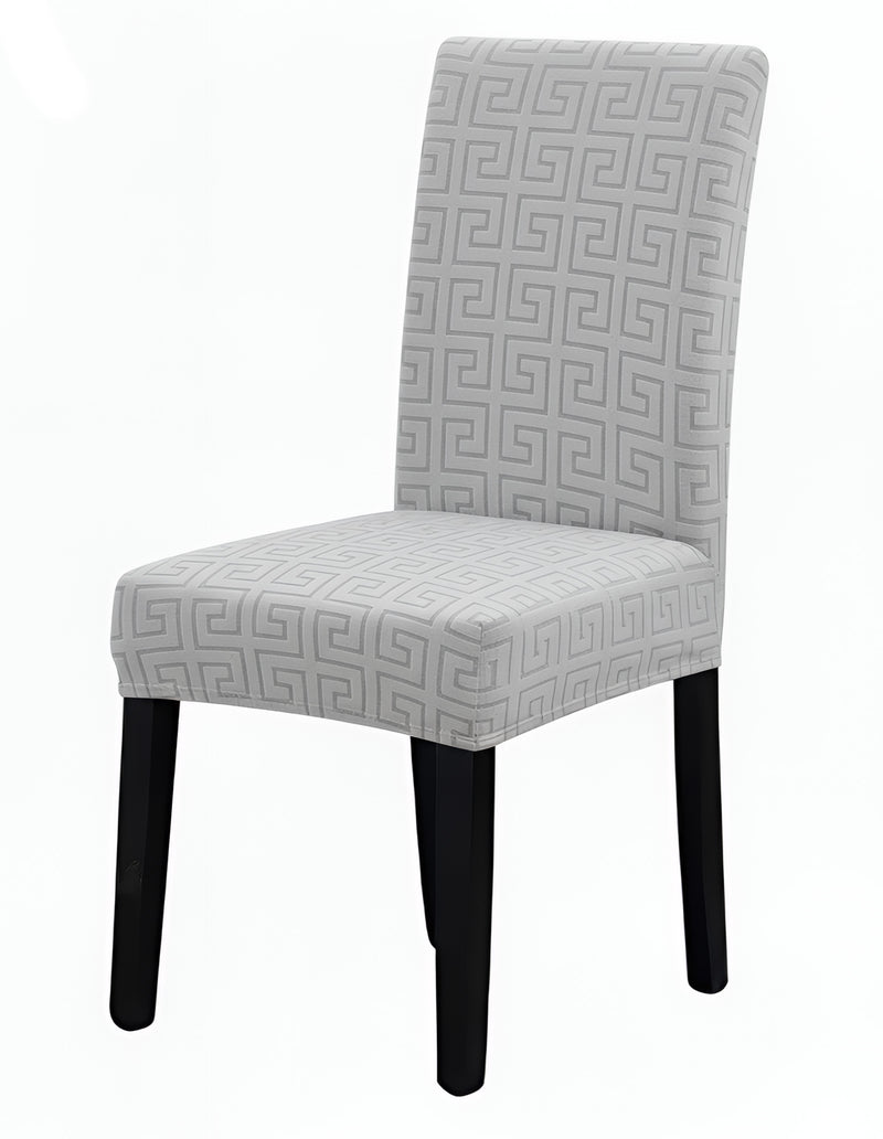 Anyseat Light Grey Square Geometric Design Chair Cover – Elastic Anti‑Dirt Design for Dining, Kitchen, Wedding, Hotel & Banquet Use