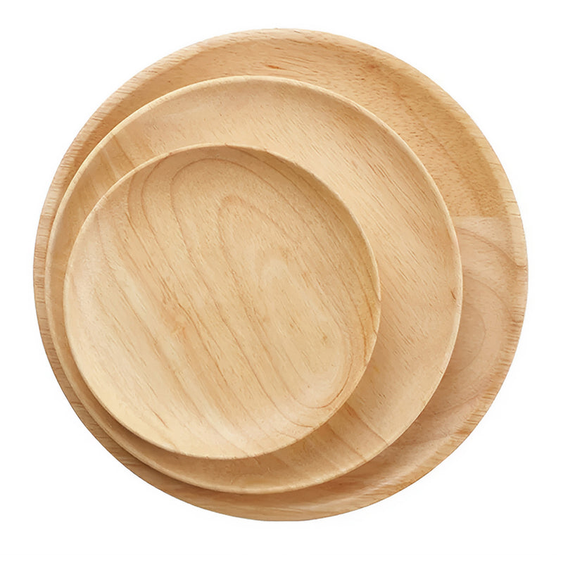 Anygleam Natural Wood 3pcs Round Wooded  Plates Food Kitchen Tableware