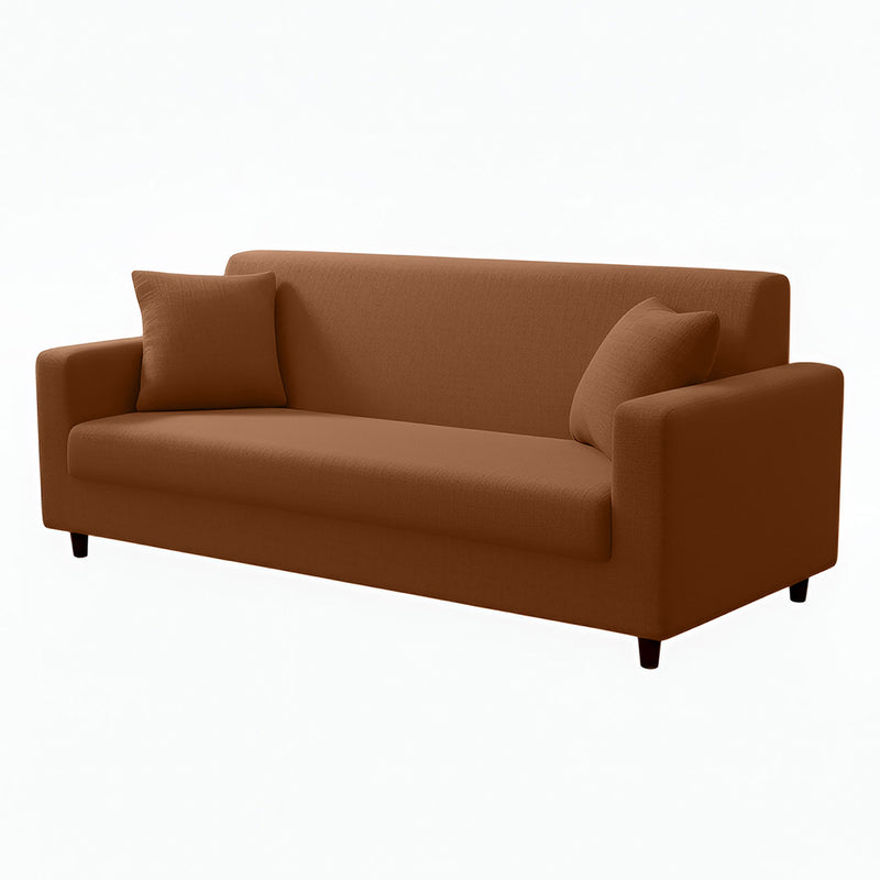 Anyhouz 3 Seater Sofa Cover Plain Light Coffee Style and Protection For Living Room Sofa Chair Elastic Stretchable Slipcover