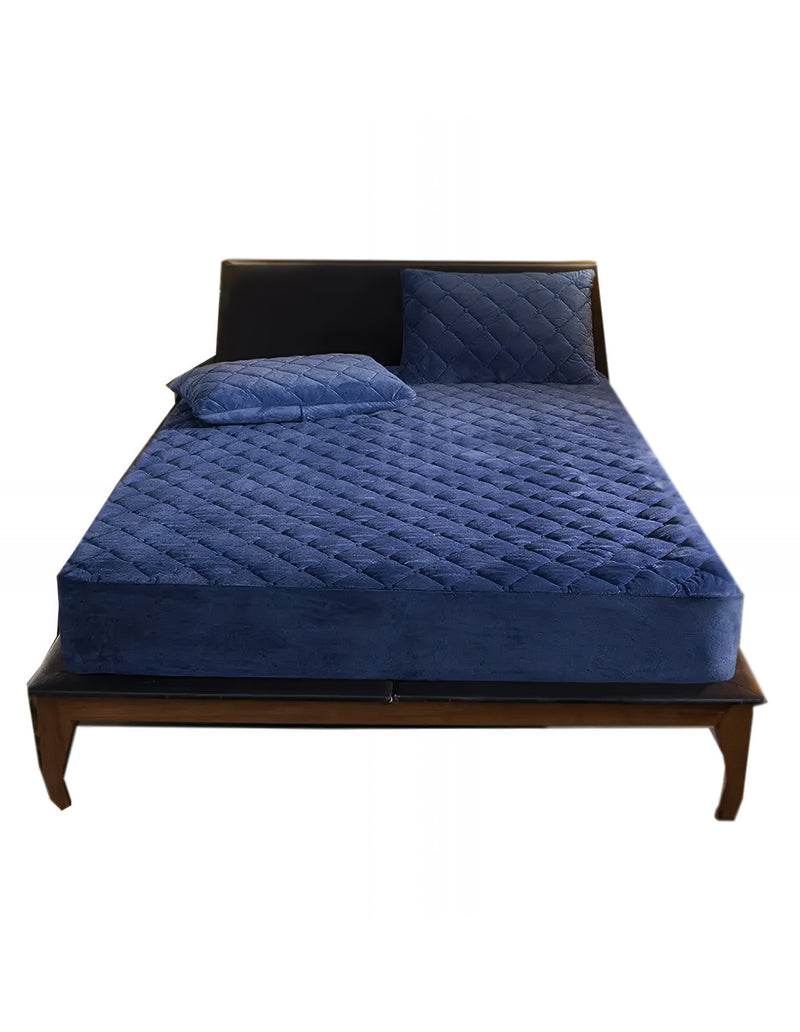 Anycozy Mattress Cover Navy Blue Queen Size Crystal Velvet Thicken Quilted Warm Soft Plush Bed Sheet