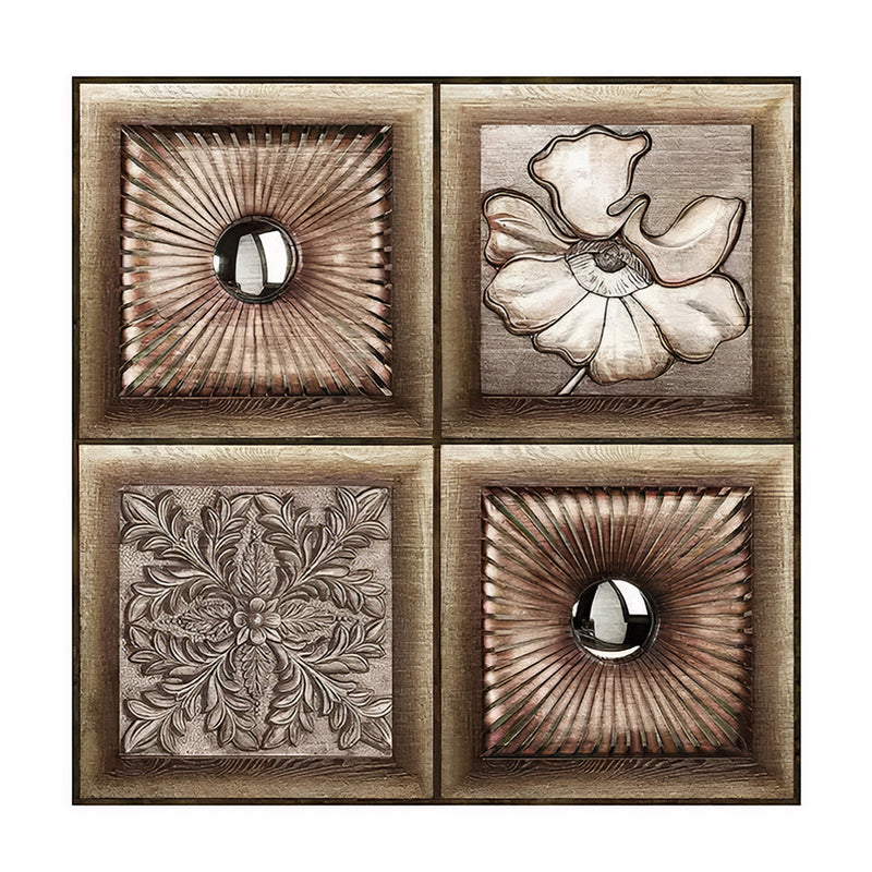 ANYHOUZ 10pcs Vinyl Wall Tile Brown Floral Sun Pattern Waterproof