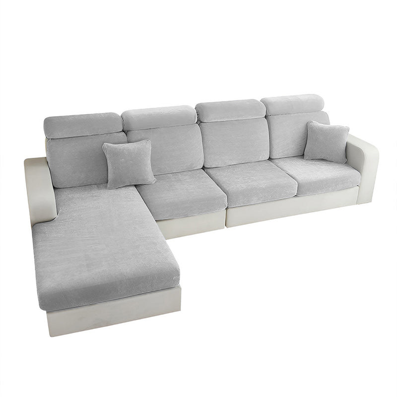 Anyseat L‑Shape Sofa Cover Light Gray Chenille Polyester Thick Stretchable Cushion Protector for Living Room (Small Size)