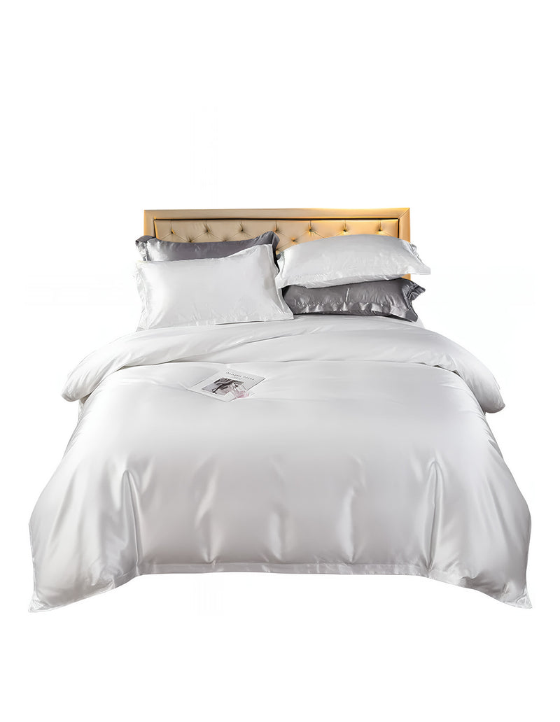 Anycozy Beddings White AU Double Size 3 Pcs High End Satin Smooth Duvet Cover Set Luxury Polyester Silky Soft Cozy Bedding Set