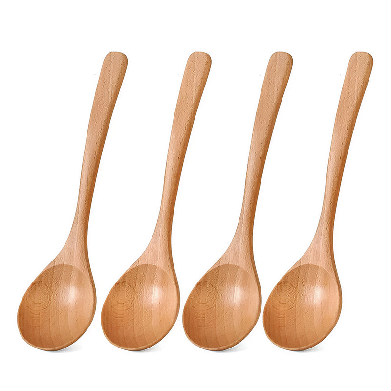 Anygleam Natural Wood 4pcs Wooden Spoon Beech Kitchen Tableware