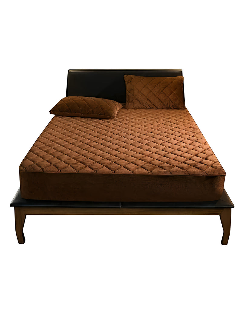 Anycozy Mattress Cover Coffee 90x200cm Crystal Velvet Thicken Quilted Warm Soft Plush Bed Sheet