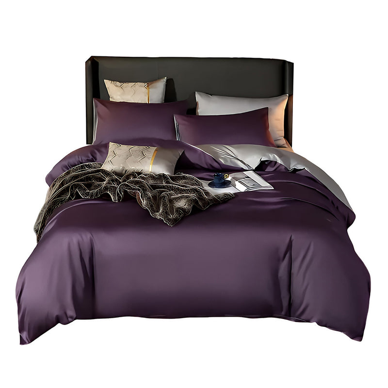 Anycozy Bed Sheet Purple Light Grey Ultra Soft Luxury Egyptian Cotton Bedding Cover UK King Size 4 Pcs Bed Set