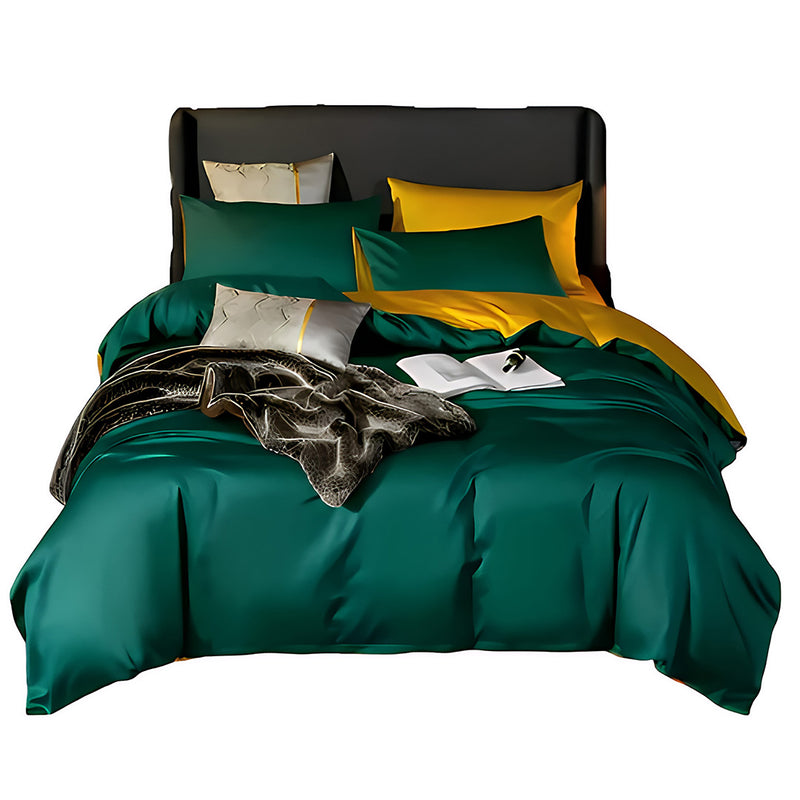 Anycozy Duvet Comforter Set Full Deep Green/ Yellow Egyptian Cotton Thick Blanket Bedspread 4 Pcs Bed Set