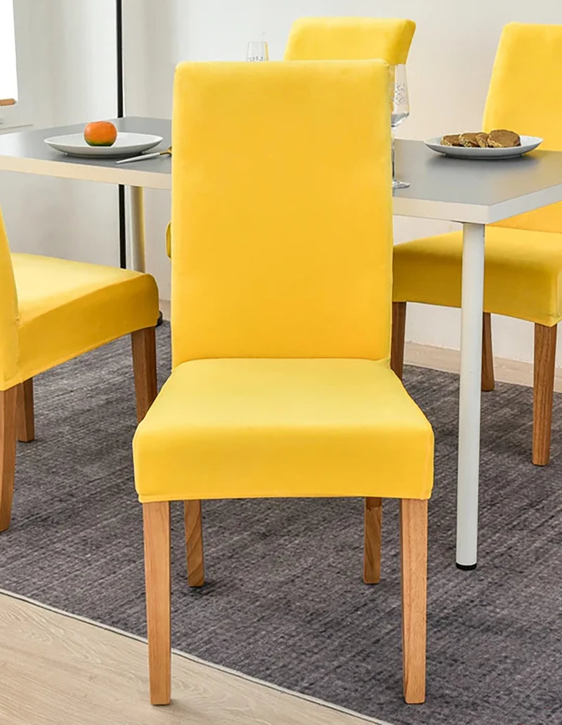 Anyseat Bright Yellow Velvet Dining Chair Cover – Plush Stretchable Slipcover for Kitchen & Dining Room Chairs
