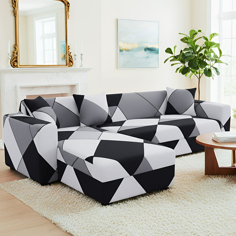 Anyseat 4-Seater Sofa Cover – Black White Geometric Style Slipcover for Living Room Chair Protection