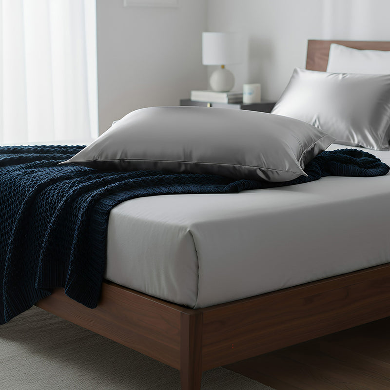 ANYHOUZ Pillowcase Silver Grey Luxury Soft Natural Mulberry Silky Two Sided Satin Cover