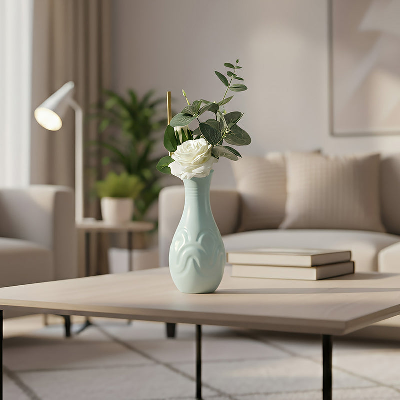 ANYDECO Flower Vase Light Green Small Wave Lines Pattern Nordic Pot Home Decor