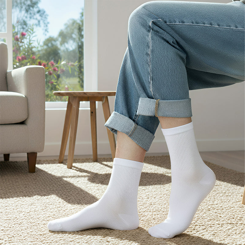Anyfootwear 5 Pairs White Size 4-10 Sports Socks Solid Colors Cotton Skateboard Knitted Casual Unisex