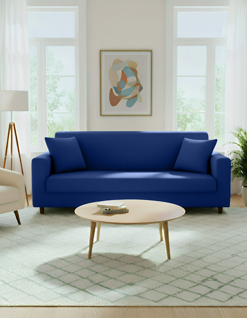 Anyhouz 3 Seater Sofa Cover Plain Royal Blue Style and Protection For Living Room Sofa Chair Elastic Stretchable Slipcover