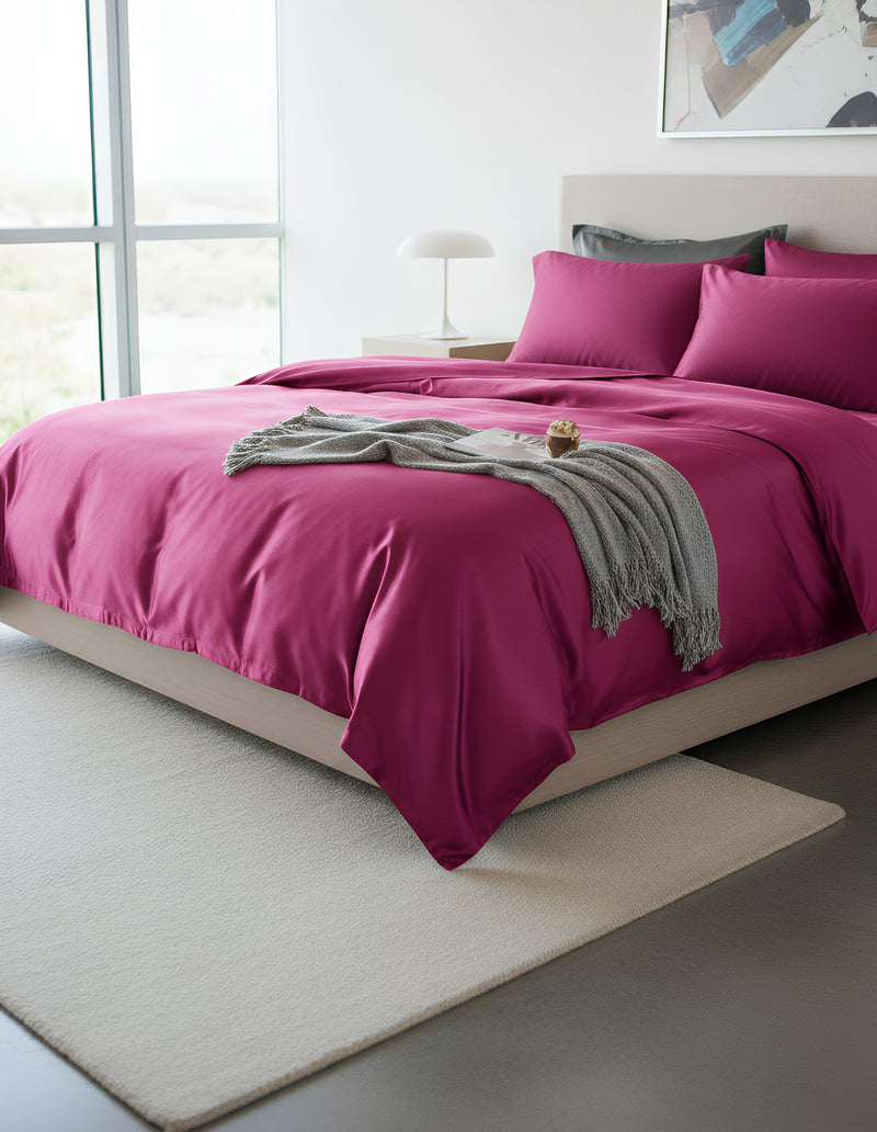 Anycozy Beddings Magenta AU Queen Size 3 Pcs High End Satin Smooth Duvet Cover Set Luxury Polyester Silky Soft Cozy Bedding Set